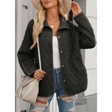 EVALESS Women's Lightweight Diamond Quilted Jacket 2024 Fashion Trendy Casual Fall Warm Winter Open Front Button Down Puffer Coat Outwear Cardigan,Black XX-Large