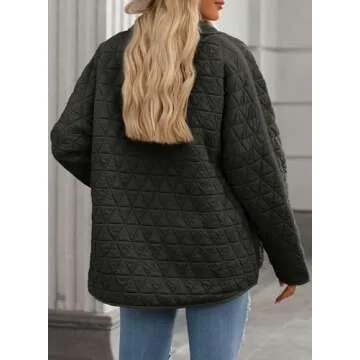 EVALESS Women's Lightweight Diamond Quilted Jacket 2024 Fashion Trendy Casual Fall Warm Winter Open Front Button Down Puffer Coat Outwear Cardigan,Black XX-Large
