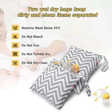Damero Breast Pump Parts Bag, 2Pack Wet Bag for Breast Pump Parts Storage with Waterproof Mat, Gray Chevron