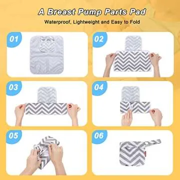 Damero Breast Pump Parts Bag, 2Pack Wet Bag for Breast Pump Parts Storage with Waterproof Mat, Gray Chevron