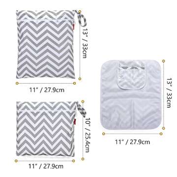 Damero Breast Pump Parts Bag, 2Pack Wet Bag for Breast Pump Parts Storage with Waterproof Mat, Gray Chevron