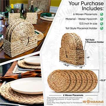 Wovanna Woven Placemats for Dining Table - Set of 6 Adorable Thick Rustic Round Kitchen Placemats wi...