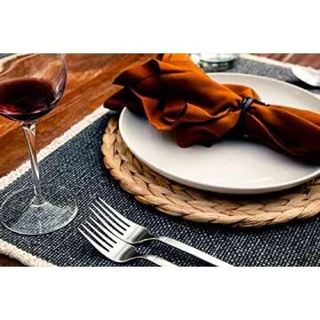 Wovanna Woven Placemats for Dining Table - Set of 6 Adorable Thick Rustic Round Kitchen Placemats with Decorative Tall Holder – All Natural Wicker Tablemats Hand-Braided from Water Hyacinth, 13.5 inch