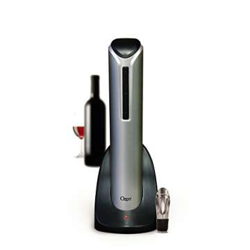 Ozeri Pro Electric Wine Bottle Opener with Wine Pourer, Stopper, Foil Cutter and Elegant Recharging Stand