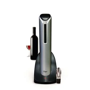 Ozeri Pro Electric Wine Bottle Opener with Wine Pourer, Stopper, Foil Cutter and Elegant Recharging Stand
