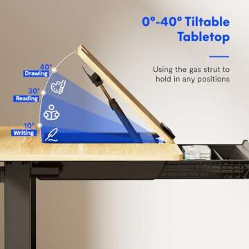 FLEXISPOT Electric Drafting Table Adjustable Height Standing Drawing Desk Extendable Top Craft Workstation w/Tilting Tabletop, Storage Drawer for Study, Office, Studio, Art, Adult & Kid, 47.2"x23.6"