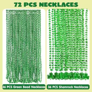 JOYIN 36 PCS St. Patrick's Day Necklaces, 18 Green Bead Necklaces and 18 Shamrock Necklaces, Irish C...