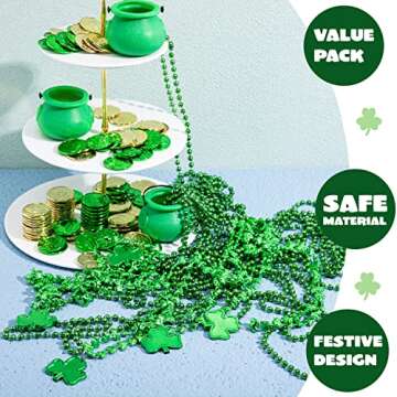 JOYIN 36 PCS St. Patrick's Day Necklaces, 18 Green Bead Necklaces and 18 Shamrock Necklaces, Irish Clover Party Supplies Set for Saint Patrick's Day Dressing-up Accessories
