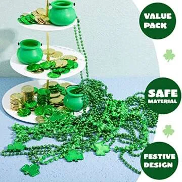 JOYIN 36 PCS St. Patrick's Day Necklaces, 18 Green Bead Necklaces and 18 Shamrock Necklaces, Irish Clover Party Supplies Set for Saint Patrick's Day Dressing-up Accessories