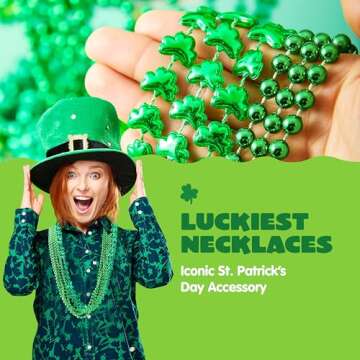 JOYIN 36 PCS St. Patrick's Day Necklaces, 18 Green Bead Necklaces and 18 Shamrock Necklaces, Irish Clover Party Supplies Set for Saint Patrick's Day Dressing-up Accessories