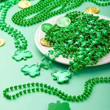JOYIN 36 PCS St. Patrick's Day Necklaces, 18 Green Bead Necklaces and 18 Shamrock Necklaces, Irish Clover Party Supplies Set for Saint Patrick's Day Dressing-up Accessories