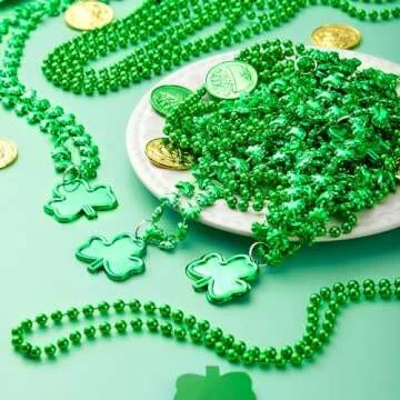 JOYIN 36 PCS St. Patrick's Day Necklaces, 18 Green Bead Necklaces and 18 Shamrock Necklaces, Irish Clover Party Supplies Set for Saint Patrick's Day Dressing-up Accessories