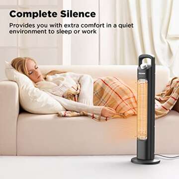 PELONIS Fast Heating Infrared Radiant Quartz Tower Space Heater for indoor use in Home Office - Bedroom - Dorm with Safety Tip-over Switch & Overheat Protection, Black, PTH21S4BRB