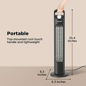 PELONIS Fast Heating Infrared Radiant Quartz Tower Space Heater for indoor use in Home Office - Bedroom - Dorm with Safety Tip-over Switch & Overheat Protection, Black, PTH21S4BRB