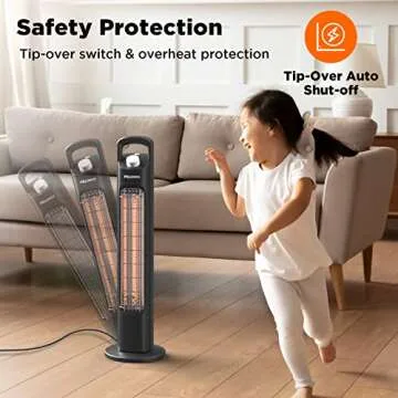 PELONIS Fast Heating Infrared Radiant Quartz Tower Space Heater for indoor use in Home Office - Bedroom - Dorm with Safety Tip-over Switch & Overheat Protection, Black, PTH21S4BRB
