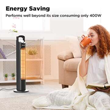 PELONIS Fast Heating Infrared Radiant Quartz Tower Space Heater for indoor use in Home Office - Bedroom - Dorm with Safety Tip-over Switch & Overheat Protection, Black, PTH21S4BRB