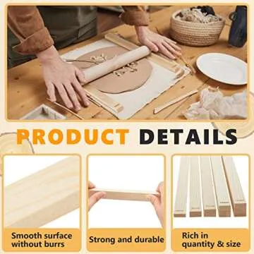 Sasylvia 10 Pcs Pottery Teaching Rolling Mud Stick Guide 5 Size Wooden Rolling Pin Guides Sticks Set Polymer Clay Depth Guide Pottery Tools Clay Tool Mudboard Tools for Polymer Thickness