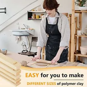 Sasylvia 10 Pcs Pottery Teaching Rolling Mud Stick Guide 5 Size Wooden Rolling Pin Guides Sticks Set Polymer Clay Depth Guide Pottery Tools Clay Tool Mudboard Tools for Polymer Thickness