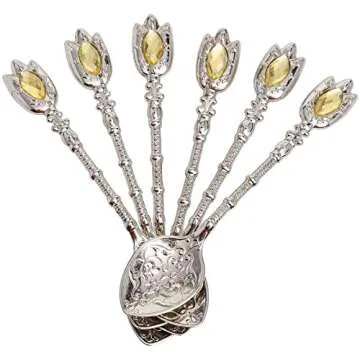 Alisveristime Handmade Turkish Tea Glass Set - Traditional Turkish Motifs, Set of 6 with Lids and Bonus Tea Spoons (Silver)