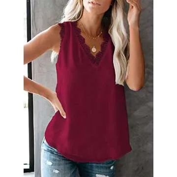 Stylish VIISHOW Women’s V Neck Lace Trim Tank Top - Comfortable Summer Blouse