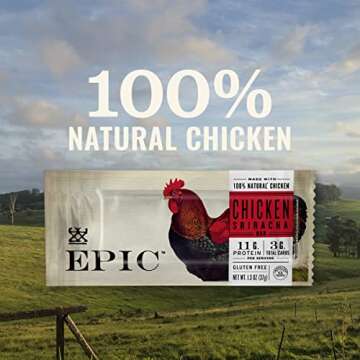 EPIC Bars, Chicken Sriracha, Keto and Paleo Friendly, Whole30 Approved, Gluten Free, 12 Count, 15.6 oz