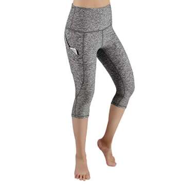 ODODOS Women's High Waist Yoga Capris with Pockets,Tummy Control,Workout Capris Running 4 Way Stretch Yoga Leggings with Pockets,GrayHeather,Medium