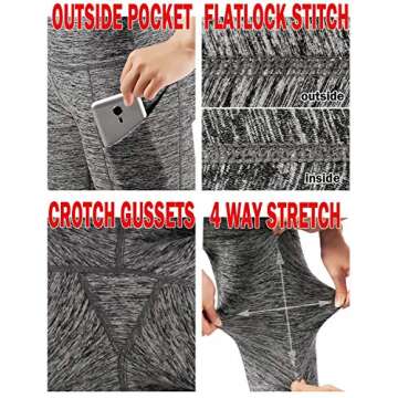 ODODOS Women's High Waist Yoga Capris with Pockets,Tummy Control,Workout Capris Running 4 Way Stretch Yoga Leggings with Pockets,GrayHeather,Medium