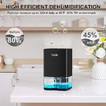 ToLife Dehumidifiers for Home 30 OZ Water Tank with Auto-Off 500 sq.ft Portable Small Dehumidifier f...