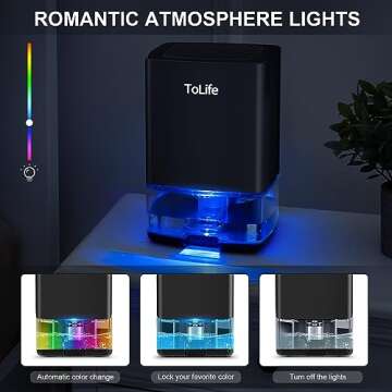 ToLife Dehumidifiers for Home 30 OZ Water Tank with Auto-Off 500 sq.ft Portable Small Dehumidifier for Bathroom Bedroom RV Closet Room 7 Colors LED Light, Black