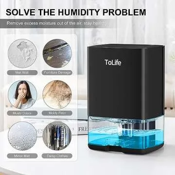 ToLife Dehumidifiers for Home 30 OZ Water Tank with Auto-Off 500 sq.ft Portable Small Dehumidifier for Bathroom Bedroom RV Closet Room 7 Colors LED Light, Black