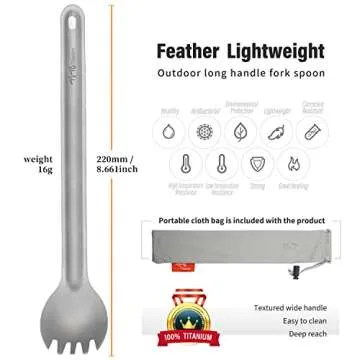TiTo Titanium Long Handle Spork and Spoon Eco-Friendly Ultralight Portabale Flatware for Outdoor Cam...