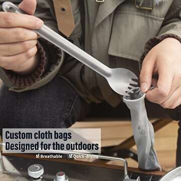 TiTo Titanium Long Handle Spork and Spoon Eco-Friendly Ultralight Portabale Flatware for Outdoor Camping Backpacking Hiking Travel Picnic Tableware with Bag(Spork)