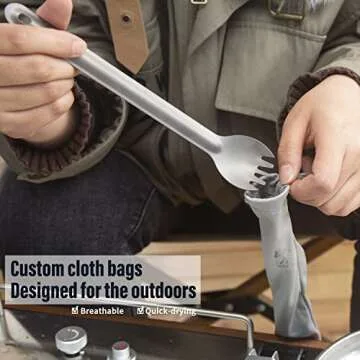 TiTo Titanium Long Handle Spork and Spoon Eco-Friendly Ultralight Portabale Flatware for Outdoor Camping Backpacking Hiking Travel Picnic Tableware with Bag(Spork)