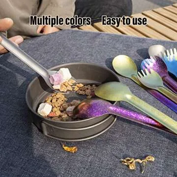 TiTo Titanium Long Handle Spork and Spoon Eco-Friendly Ultralight Portabale Flatware for Outdoor Camping Backpacking Hiking Travel Picnic Tableware with Bag(Spork)
