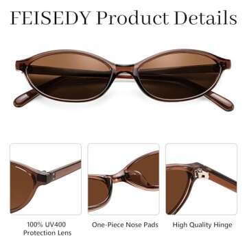 FEISEDY Retro Oval Cat Eye Sunglasses Women Stylish UV Protection