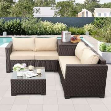 4-Piece Brown Rattan Outdoor Patio Furniture Set with Storage
