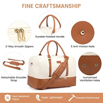 Realer Travel Duffle Bag with Shoe Compartment for Women