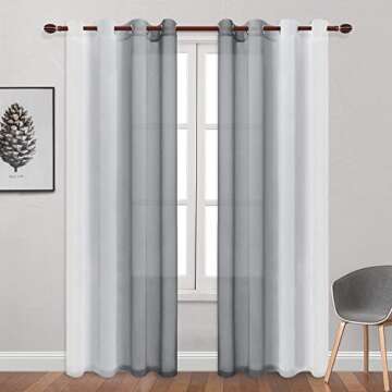 DWCN Grey Faux Linen Ombre Sheer Curtains - Semi Voile Gradient Grommet Top Curtains for Bedroom and...
