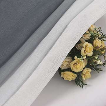 DWCN Grey Faux Linen Ombre Sheer Curtains - Semi Voile Gradient Grommet Top Curtains for Bedroom and Living Room, Set of 2 Window Curtain Panels, 52 x 84 Inches Long