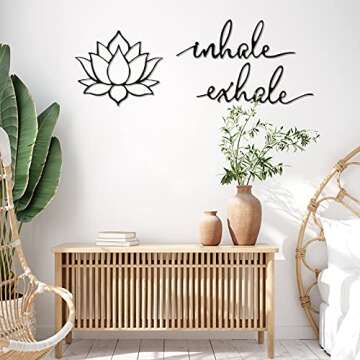 Inhale Exhale Wall Art Yoga Meditation Decor Lotus Flower Wall Art Yoga Sign Decorative Black Metal Meditation Decoration Spiritual Decor for Living Room Bedroom Decor