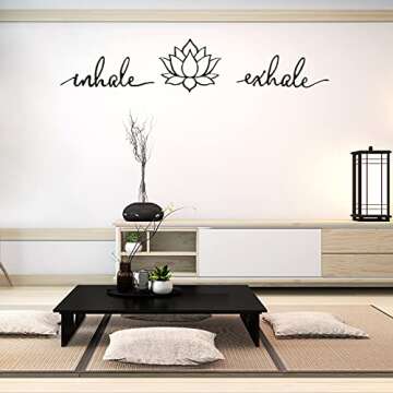Inhale Exhale Wall Art Yoga Meditation Decor Lotus Flower Wall Art Yoga Sign Decorative Black Metal Meditation Decoration Spiritual Decor for Living Room Bedroom Decor