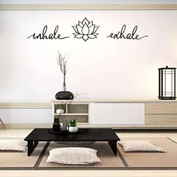 Inhale Exhale Wall Art Yoga Meditation Decor Lotus Flower Wall Art Yoga Sign Decorative Black Metal Meditation Decoration Spiritual Decor for Living Room Bedroom Decor