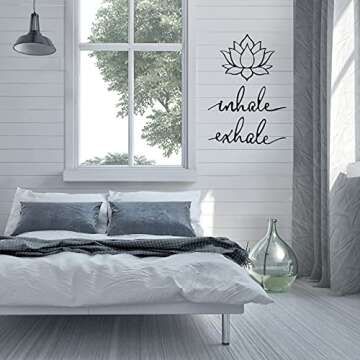 Inhale Exhale Wall Art Yoga Meditation Decor Lotus Flower Wall Art Yoga Sign Decorative Black Metal Meditation Decoration Spiritual Decor for Living Room Bedroom Decor