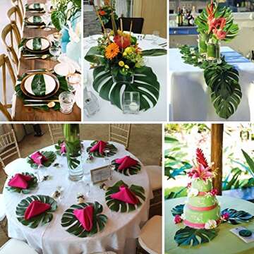 OurWarm 24pcs Large Artificial Tropical Palm Leaves, Faux Safari Leaves Monstera Fake Leaves, Hawaiian Luau Party Jungle Beach Theme Decorations for Birthday Party Safari Table Decorations Supplies