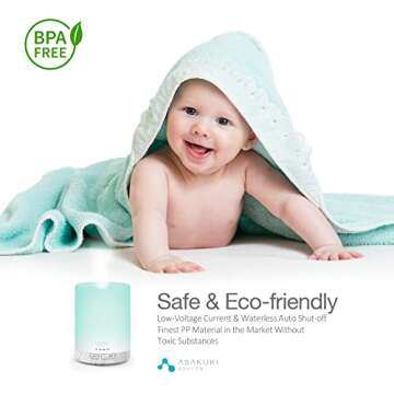 ASAKUKI 300ML Essential Oil Diffuser, Quiet 5-in-1 Premium Humidifier, Home Fragrance Aroma Diffuser with 7 LED Color Changing Light and Auto-Off Switch -White