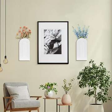 Uipame Wall Planter for Indoor Plants, Wood Wall Decor Hanging Planter, Wall Vases for Decor Dried Flowers and Faux Greenery, Set of 2 Farmhouse Wall Decor for Living Room, Bedroom, White