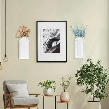 Uipame Wall Planter for Indoor Plants, Wood Wall Decor Hanging Planter, Wall Vases for Decor Dried Flowers and Faux Greenery, Set of 2 Farmhouse Wall Decor for Living Room, Bedroom, White