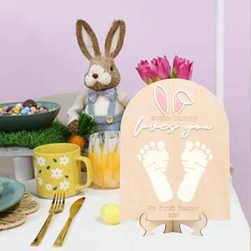 Some Bunny Loves You Footprint Sign- Easter Footprint Sign, Easter Bunny Wooden Board, Custom Newbor...