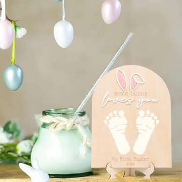 Some Bunny Loves You Footprint Sign- Easter Footprint Sign, Easter Bunny Wooden Board, Custom Newborn Easter Sign, Easter Party Decorations Supplies (Easter Footprint 1)