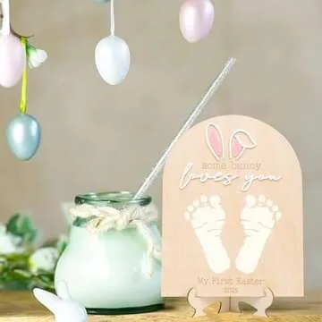 Some Bunny Loves You Footprint Sign- Easter Footprint Sign, Easter Bunny Wooden Board, Custom Newborn Easter Sign, Easter Party Decorations Supplies (Easter Footprint 1)